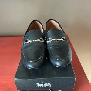 Coach Black Leather Women's Loafers with Gold Horsebit